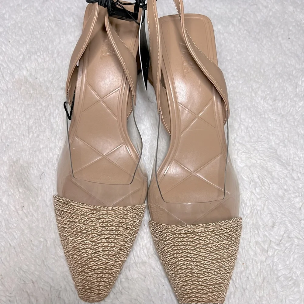 Zara nude/clear pvc straw detail slingback sandals size 6 - Picture 2 of 7